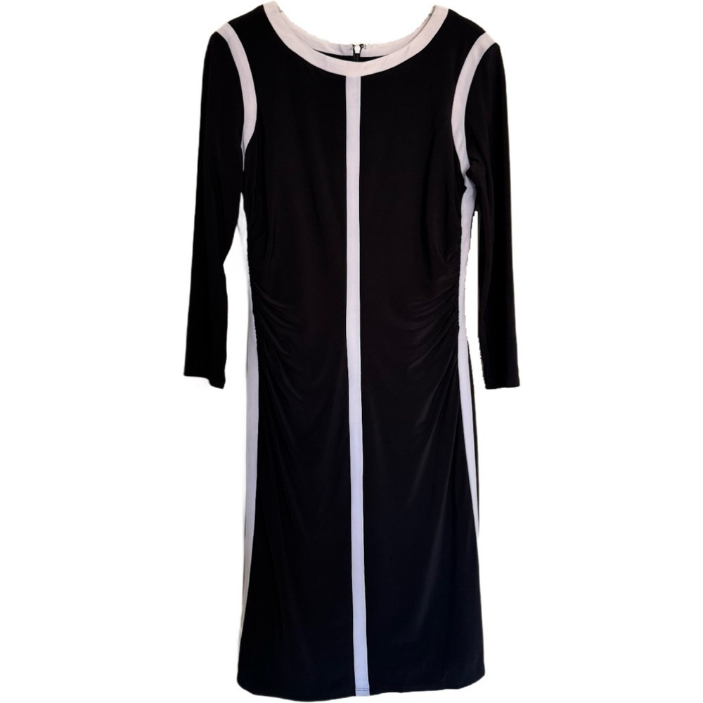 LAUREN Ralph Lauren Size 8 Black White Jersey Long Sleeve Dress Classic Elegant